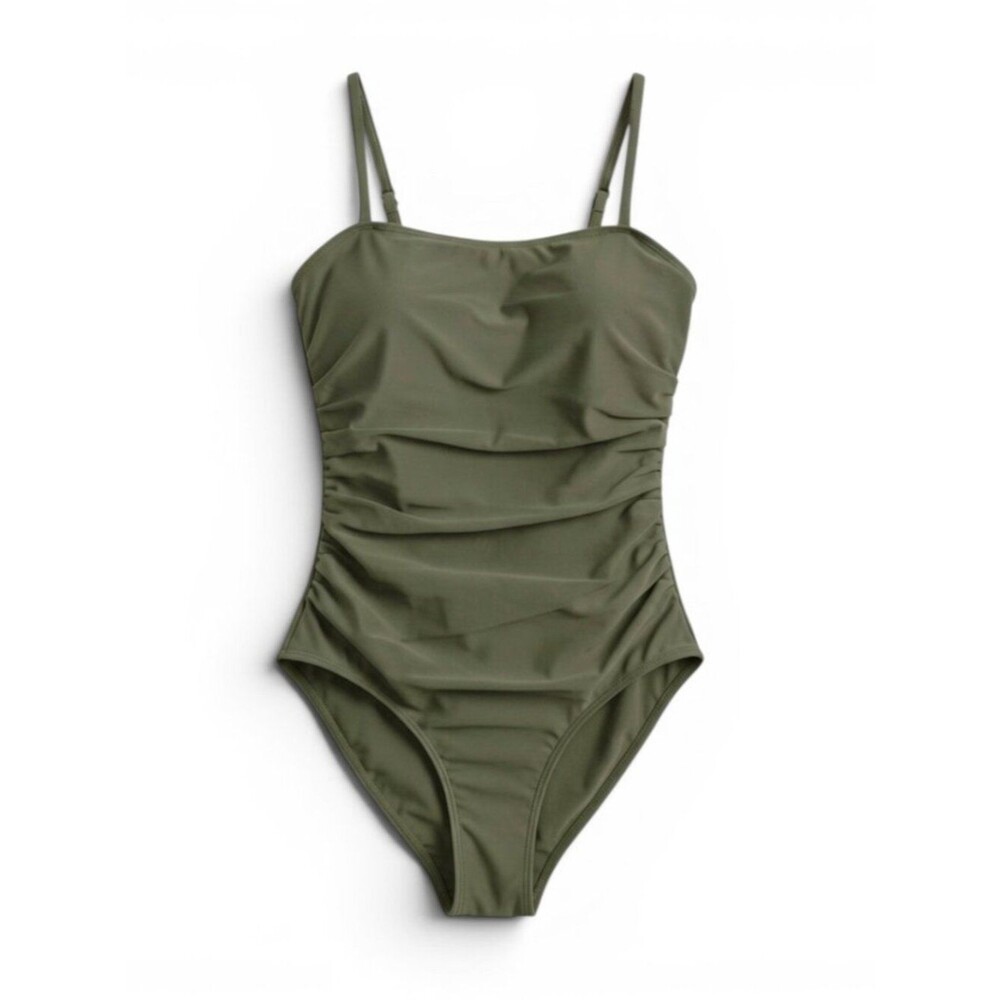 Olive Ruched One-Piece Swimsuit - Lightweight Support